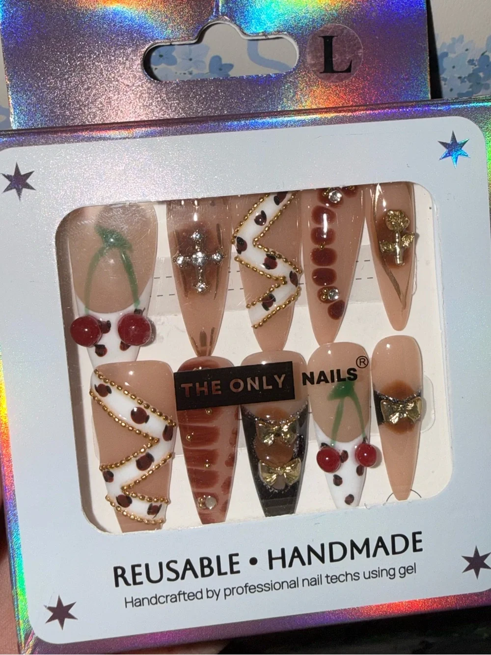 The Only Nails Reusable Handmade Beige Cherry Nail Set in Large